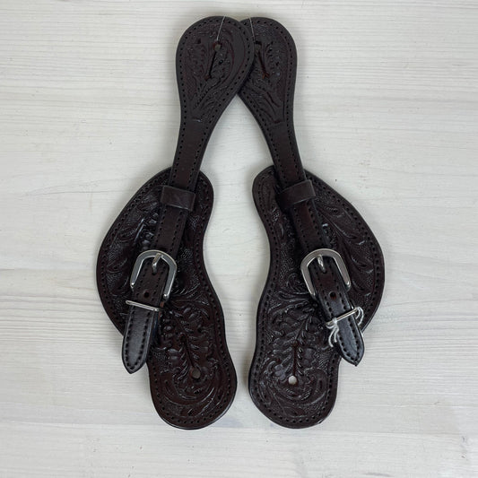 Sporenriemen mittelbreit mit Blumenpunzierung div. Farben